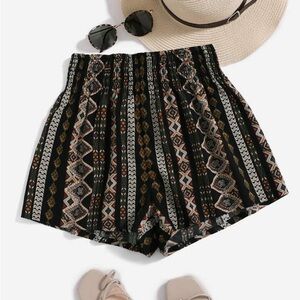 SHEIN VCAY Womens Shirred Waist Geometric Summer Casual Beach Black High Waist